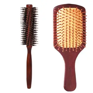 OROSSENTIALS Bamboo Hair Brush with bamboo & Boar bristles Wooden Hair Brush for Women & Men Wooden Hair Brushes for Damaged Hair Combo Pack of 2