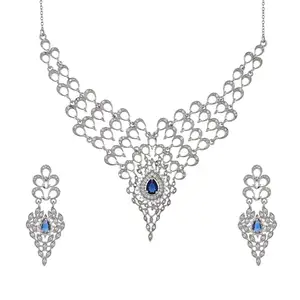 VOYLLA Peacock Sapphire Serenity Silver Necklace Set For Women|Necklace Set For Women|Womens Gift|Gift For Her|