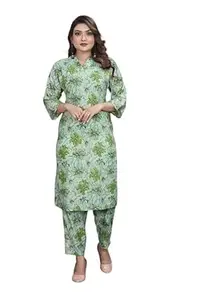 AKSHAR TEXTILES Women Rayon Floral Printed Kurta Pant Set – Straight Fit Ethnic Co-Ord Set in Green