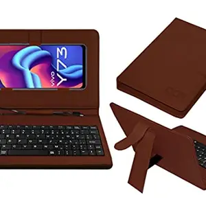 ACM Keyboard Case Compatible with Vivo Y73 Mobile Flip Cover Stand Direct Plug & Play Device for Study & Gaming Brown