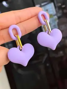 Cute Heart-Shaped Drop Earrings for Girls, Girly Jewelry Gift for Teenage Women Stainless Steel Drops & Danglers D1D2