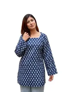 Cotton Top, Diamond Print Pattern, Long Sleeve, Casual Tunic Style