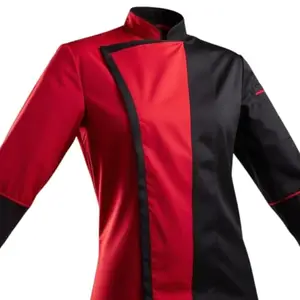KAVITA EXPORT Most Reliable KE Premium Designer Black & Red Color Chef Coat for Men & Women | kitchen Coat For Mens | Double Breasted Poly/Cotton | Full Sleeves Chef Coat With 2 Pocket (IN, Alpha, L, Regular, Black & Red)