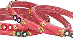 Designer Fancy Party Glass Bangle Cum Kada Set of 4 Decorative with Colorful Beads & Stone (with Safety Cum Gift Box) BN-21_2.2 (Re_Bangle-NH1.a_bang)
