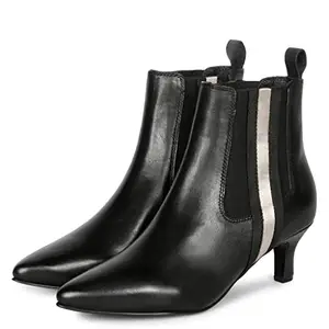 SaintG Womens Black Crust Leather Beige Strip Handcrafted Ankle Boots
