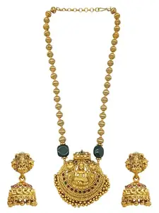 Griiham Gold Plated In Coral Beads Long Necklace Set