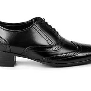 YUVRATO BAXI Men's 2 Inch Heel Height Increasing Black Formal Oxford lace-Up Brogue Shoes-5 UK
