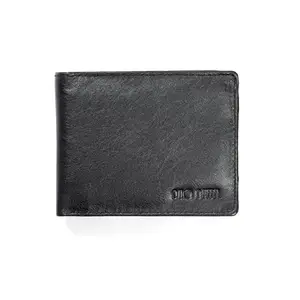 DUO DUFFEL Bi-fold Design Genuine Leather Black Wallet RFID Protected for Men