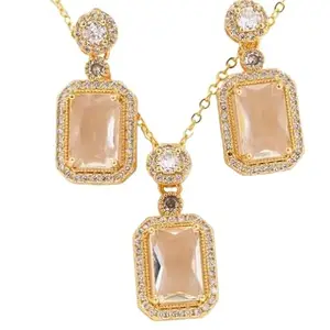 V FASHION JEWELLERY Stylish Rectangluar Pendant Necklace Set With Earnings For Women And Girls