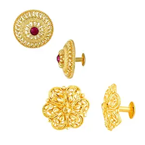 MEENAZ Traditional Temple 1 One Gram Gold 18k Copper Brass Ruby Meenakari South Indian Screw Back Studs Earrings Combo Set Pack Tops Stud For Women girls Latest -Ear rings combo-M135