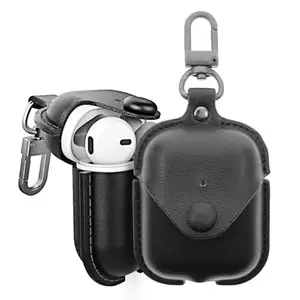 Dev mobile Leather Protective Case Cover for Apple AirPods (i12) Case with Keychain (360 Swivel Clip) Buckle [Support Wireless Charging] (Note: Airpods are not Included.) (Pack of 1) (Black)