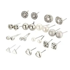 DRIARA EARRING 027 12 Pair Silver-Tone Stud Earrings Combo Set |Artificial Jewellery for Girls & Ladies