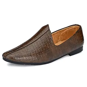 Kiatu Ethnic and Traditional Wedding Attractive Black/Brown/Tan/Red/Yellow/Stylish Casual Faux Leather Nagra/Classic Design Jalsa Mojaris/Kolhapuri Jutti Formal Shoes for Men with TPR Sole (KT-2103)