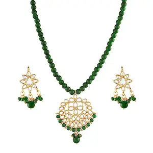 Peora Gold Plated Green Kundan Long Necklace Earring Indian Traditional Jewellery Set for Women