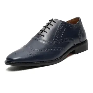 LOUIS STITCH Men’s Formal Lace-Up Wingtip Brogues Blue| Handmade Italian Leather Shoes | Premium Oxford Dress Shoes for Men | Business, Wedding Sizes 7 |RXBG