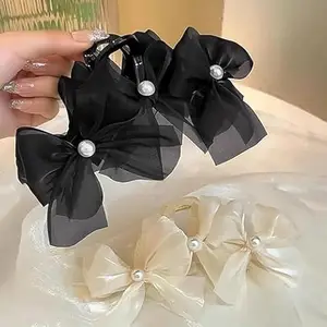 H-Style Store 2 PCS Bow Claw Clips Hair Bow Clip Black White Hair Clips Big Claw Clips for Thick Hair Glossy Barrette Hair Claw Clips for Women Girls Hair Styling Accessories|TWO COLOR SET