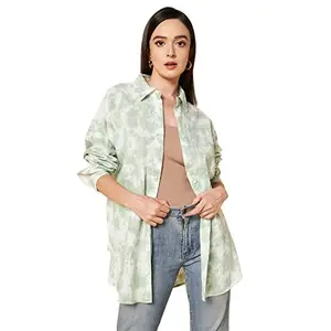 HIGH STAR Women's Solid Oversized Shirts (HSWSHS23015_GN_L_Green L)