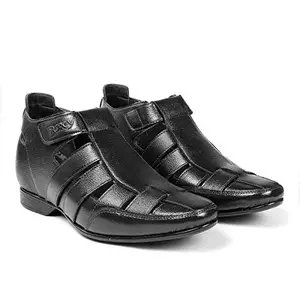 BXXY 3 Inch (7.6 cm) Height Increasing Casual Faux Leather Black Roman Sandals for All Occasion. - 8 UK