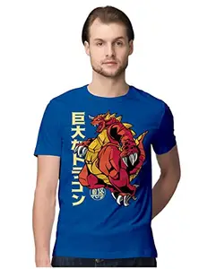 ALLEN BLACK Men's Regular Fit T-Shirt Japanese Dragon Monster 100% Cotton T-Shirt Royal Blue_JPDRGNMMEN-Royal Blue M Men Round_