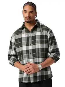 The Souled Store Plaid Shirt: Verdant Men and Boys Long Sleeve Spread Collar Green Plaid Lightweight Everyday Office Wear Easy to Style Casual Cotton Relaxed Shirt