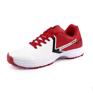 Bacca Bucci Centurion Glide Elite Cricket Shoes - High-Performance, Spike-Enhanced Stability, Dynamic Flex Comfort Fit for Advanced Players White and Red UK 03