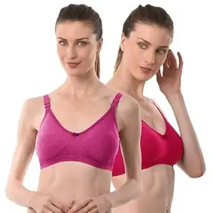 Women's Everyday T-Shirts Bras Minimizer Non-Padded Full Coverage Wired Free U-Shaped Back Seamed Full Figure Adjustable Strap Pack of 2(Multicolor)