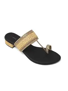 Brand: V-WALK V-WALK Women's Embroidered Ethnic & Fashion Slip-on Low-Heel Sandals | Ethnic, Fashion, Smart Casuals Heels Sandals for Women | Festive, Office, Shopping, Party Sandals | Heel Height: 1.5 Inches