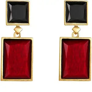 Yellow Chimes Red and Black Crystal Stone & Stud Earrings Set | Fashionable Western Style Earrings Combo for Girls & Women |