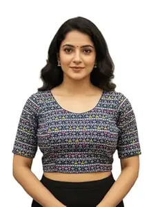 Priyanka Traders Stretchable Cotton Saree Blouse for Women ? Readymade Printed Short Sleeve Design Blaouse