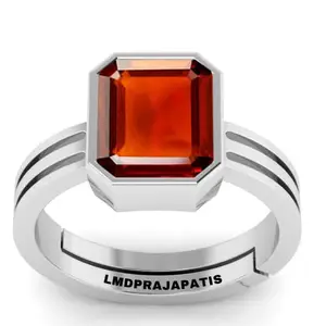 LMDPRAJAPATIS 11.25 Ratti 10.00 Carat Natural Certified Hessonite/Garnet/Gomed Loose Gemstone Adjustable Silver Plated Ring For Men And Women's