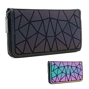 CAFINY Holographic Reflective Makeup Bag, Small Cosmetic Bag for Woman, Daily Use Make up Pouch, Geometric Luminous Toiletry Bags, Portable Wristlets Travel Clutch, Foldable Organizer Case…, Wallet-zipper, Fashion