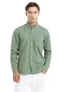 SNITCH v Pocket Spread Collar Solid Slim Fit Shirt Green