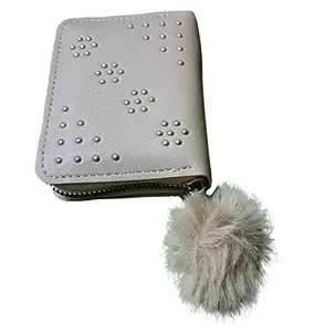 Sarang Gifts Women's Mini Square Wallet with Pom Pom | Designer Hand Purse for Girls & Women (Grey)