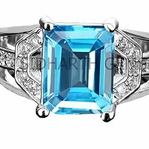 SIDHGEMS 8.25 Ratti 7.00 Carat Special Quality Blue Topaz Free Size Adjustable Ring Silver Plated Gemstone by Lab Certified(Top AAA+) Quality for Man or Women