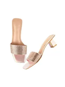 Selfiee Embellished Block Heel Sandals Comfortable & Trendy Party Heels for Girls & Women