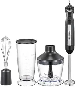 Arshia HB151-2567 3 in 1 Hand Blender, 600W, 2 Speed Button, 800ML, Soft Touch, Dishwasher safe, Stainless Steel Blades,18 months warranty