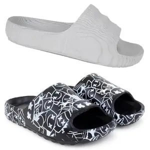 Pampy Angel Combo Pack of 2 Slipper/Flip Flops/Slides for Men,(Addi-M-Grey,Y-AllSmaty-Black),6 (UK/India)