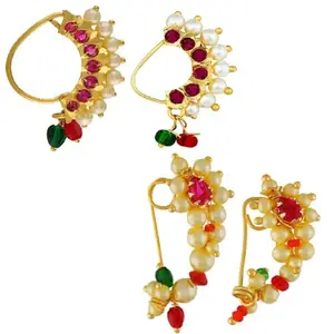 VAMA FASHIONS Maharashtrian Marathi non pierced nose pins ring without piercing Nath for women.