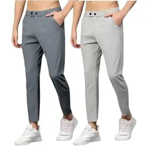 Men’s Slim Fit Lycra Casual Trousers Combo Pack of 2 | Stretchable Formal Pants for Men | Mid Rise Smart Office & Casual Wear Ankle Length Trouser