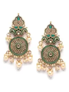 Karatcart Gold Plated Green Meena Kundan Dangler Earrings for Women