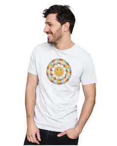 Men's & Women's Regular Fit T-Shirt Just Be Happy - Smile 100% Cotton Unise T-Shirt White|FemaleXL(HIPIEZS27-White XL Men Goal)