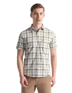U.S. POLO ASSN. Men's Checkered Regular Fit Shirt (USSHT2068H_Khaki