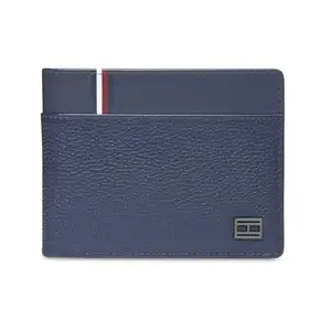 Tommy Hilfiger Men Leather Passcase Wallet - Navy, (Anoixi)