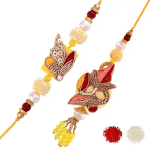 VOYLLA Pearls And Kundan Gems Bhaiya Bhabhi Rakhi For Bhabhi And Brother|Lumba Rakhi Combo|