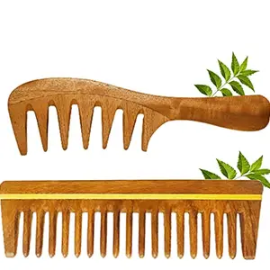Rufiys Pure Neem Wooden Comb for Women & Men | Neem Wood Comb for Hair Growth | Dandruff Comb | Wide Tooth 10 Cm
