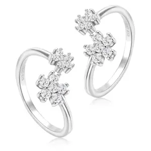 Peora 925 Sterling Silver Cubic Zirconia Studded Adjustable Toe Ring Silver Plated Stylish Comfortable Bichiya Gift for Women