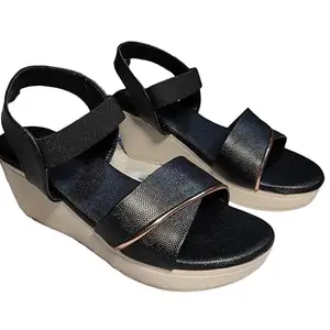 Woman Wedges Sandals (BLACK, UK Footwear Size System, Adult, Women, Numeric, Medium, 8)
