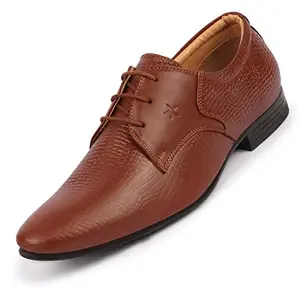 FAUSTO FST KI-7801 TAN-44 Men's Tan Formal Leather Embossed Office Lace Up Shoes (10 UK)