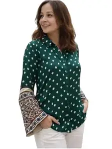 Zans & mens Women's Printed Shirt, Long Sleeve, Embroidered Cuffs, Collared Neck, Casual Ethnic Wear (in, Alpha, XL, Regular, Red-Ajrakh)