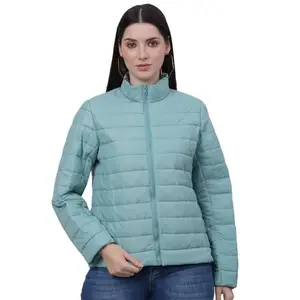Cantabil Solid Blue Full Sleeves Mock Collar Regular Fit Women Casual Jacket | Casual Winter Jackets for Women | Womens Jackets for Winter Wear (LJKT00049_PISTAGREEN_M)